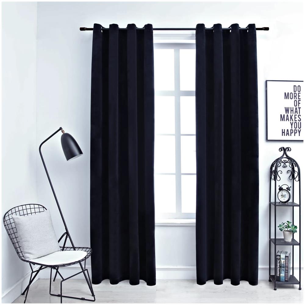 Tende Oscuranti Con Anelli 2 Pz Nere In Velluto 140x225 Cm - Foto 1