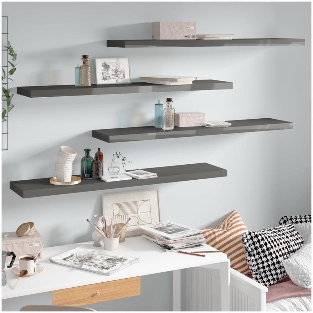 Scaffali A Parete 4 Pz Grigio Lucido 120x23,5x3,8 Cm In Mdf - Foto 1