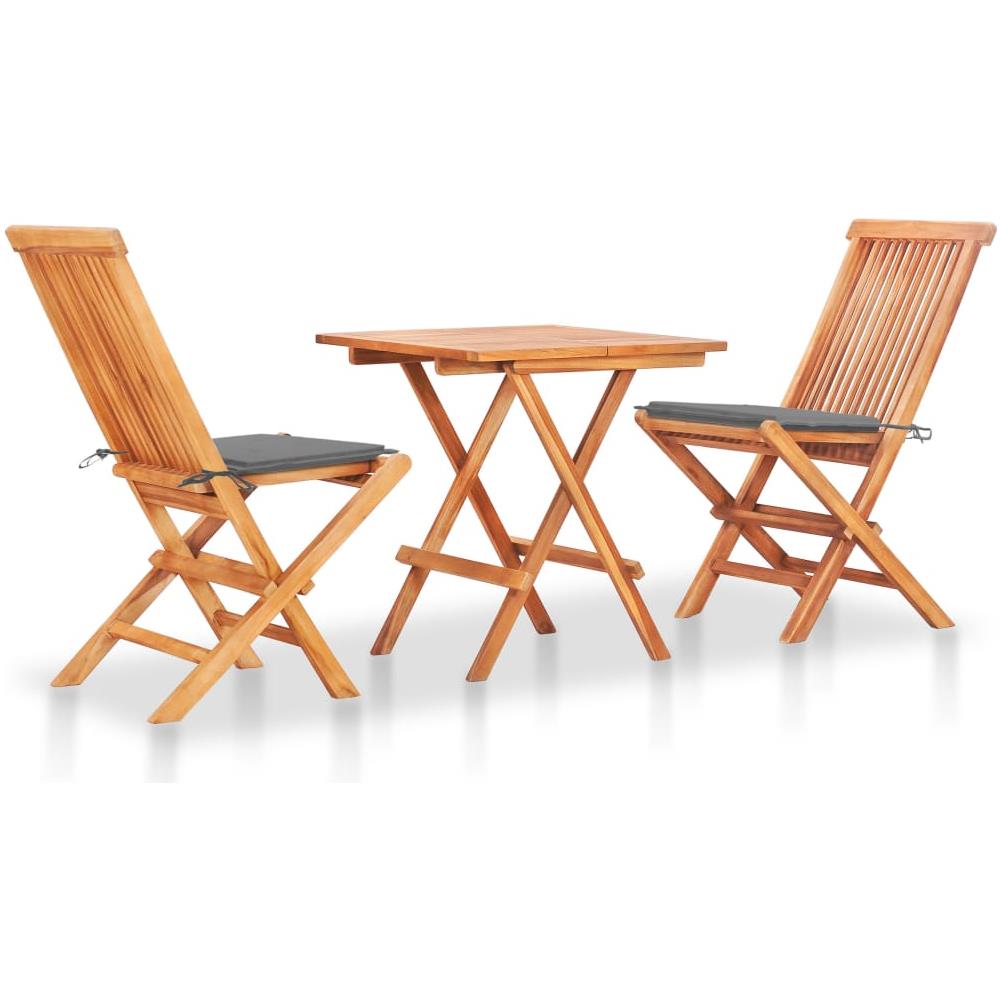 Set da Bistrot 3 pz con Cuscini Grigi in Legno Massello di Teak - Foto 1