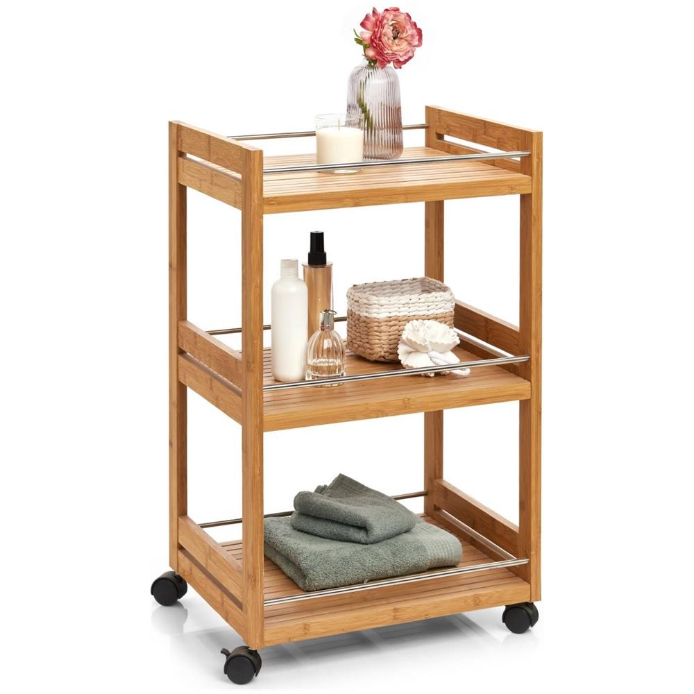 Carrello Da Cucina In Bambù A 3 Livelli, 46 X 38 X 76 Cm, Bambù - Foto 7