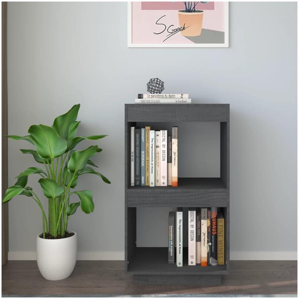 Libreria Grigia 40x35x71 Cm In Legno Massello Di Pino - Foto 3