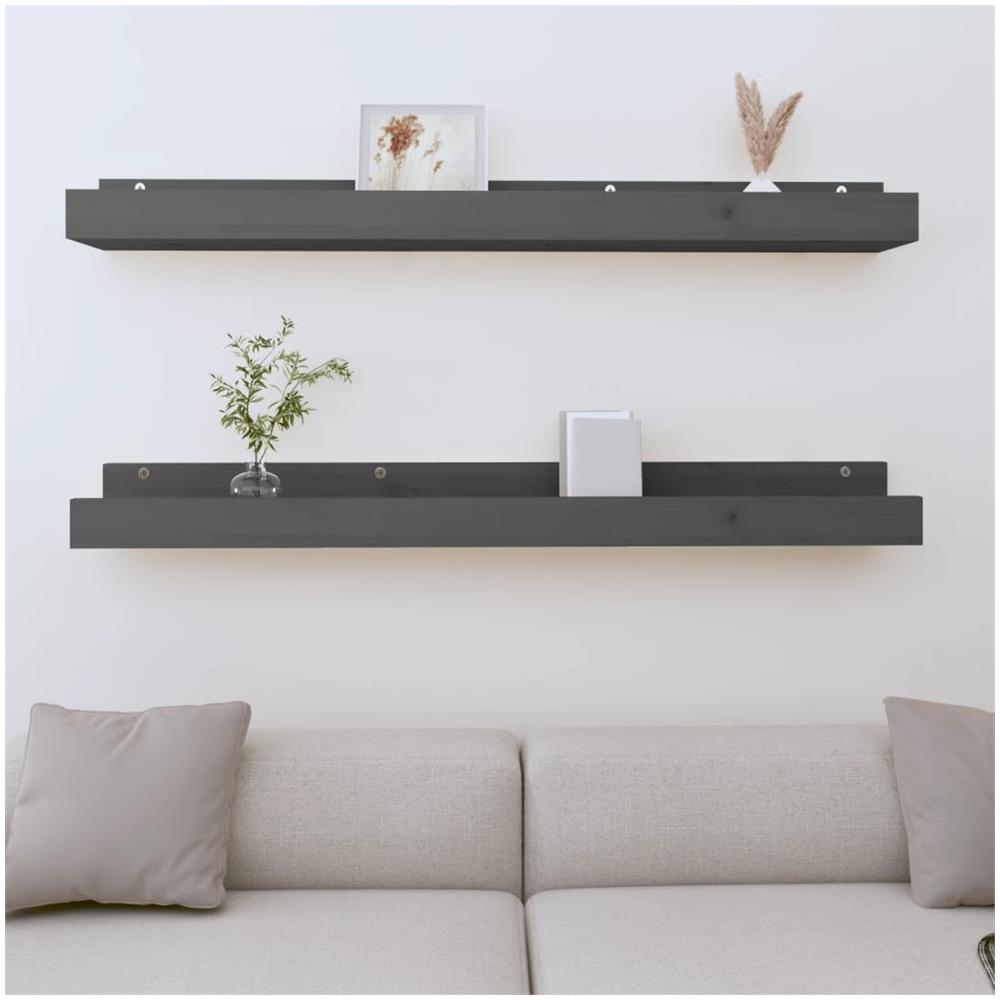 Mensole Da Parete 2 Pz Grigio 110x12x9cm Legno Massello Di Pino - Foto 1
