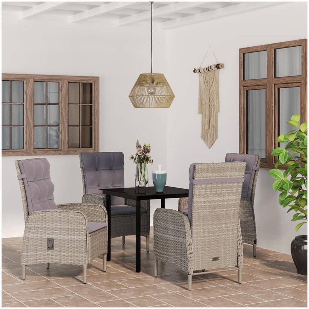 Set Da Pranzo Per Giardino 5 Pz Con Cuscini Grigio E Nero - Foto 1