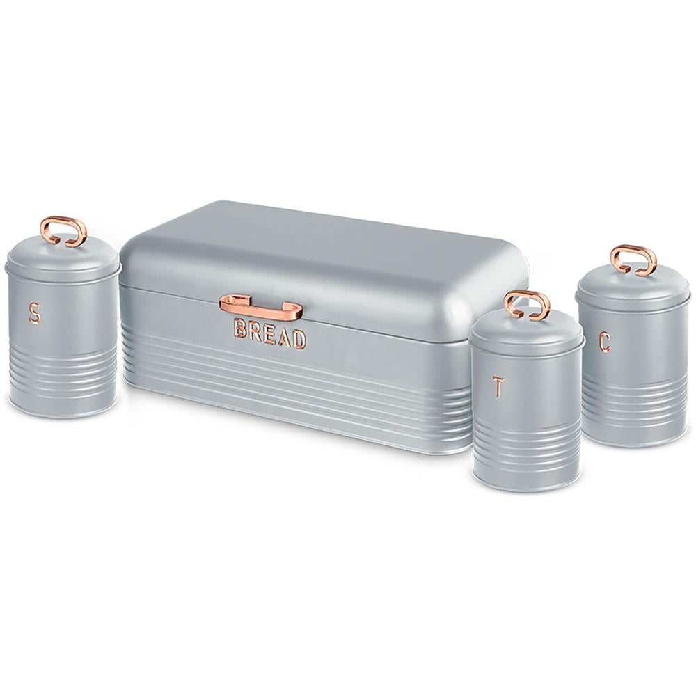 Moonlight Set Di Portapane + 3 Barattoli Da Cucina Acciaio Inox Design Moderno, Coperchio Grigio / Oro Rosa - Foto 1