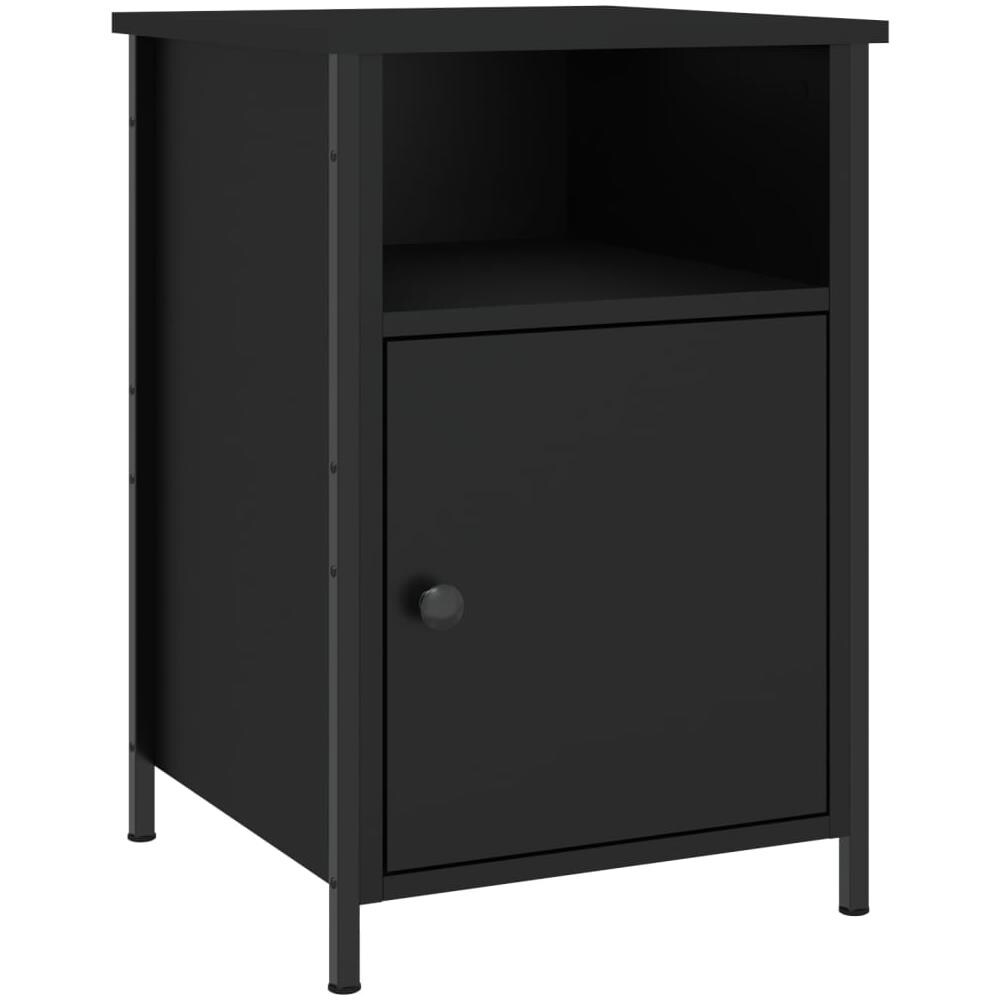 Comodino 48x40 cm nero con piedi in metallo e 1 anta decorata soft close - Miara