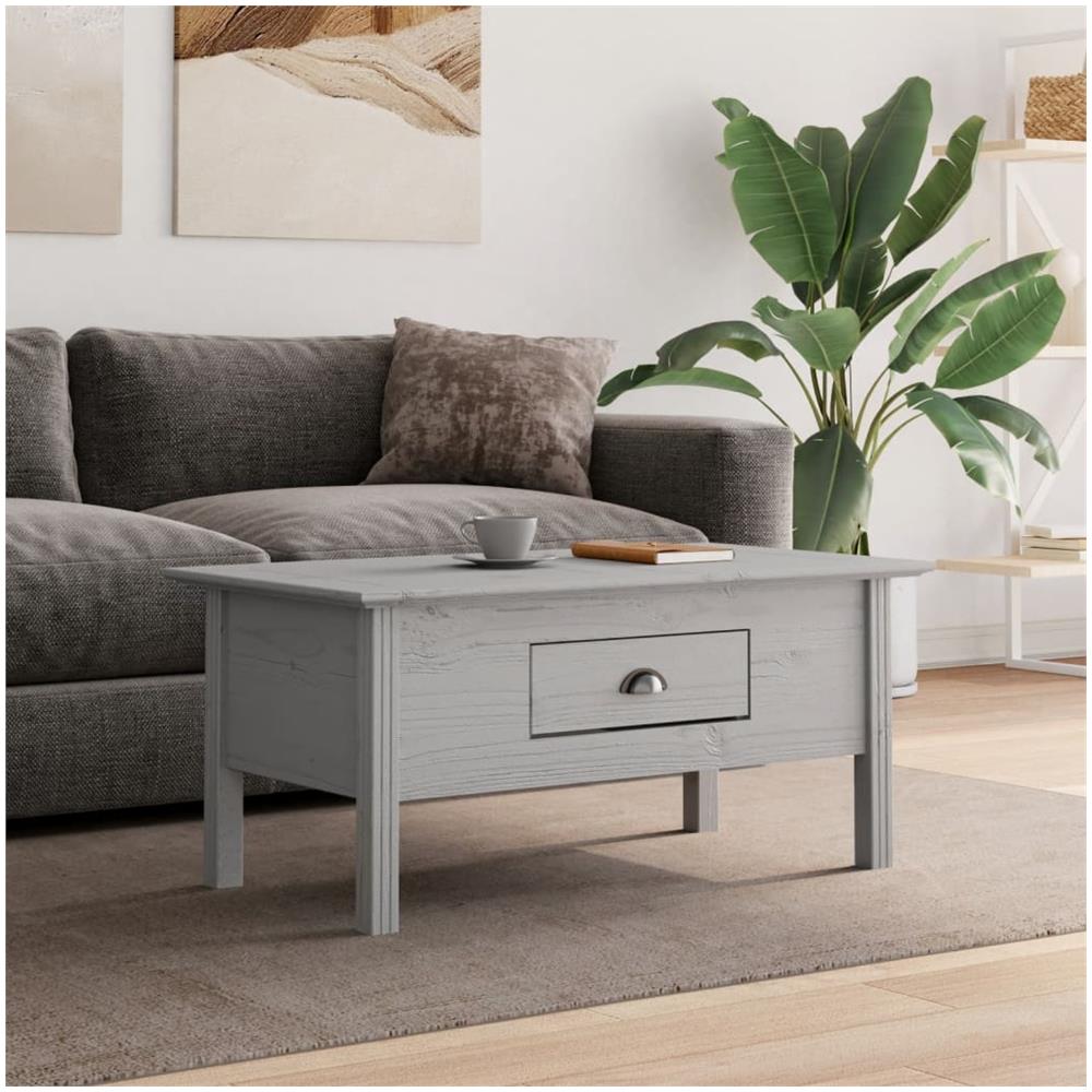 Tavolino Da Salotto Bodo 100x55x45cm Legno Massello Pino Grigio - Foto 1