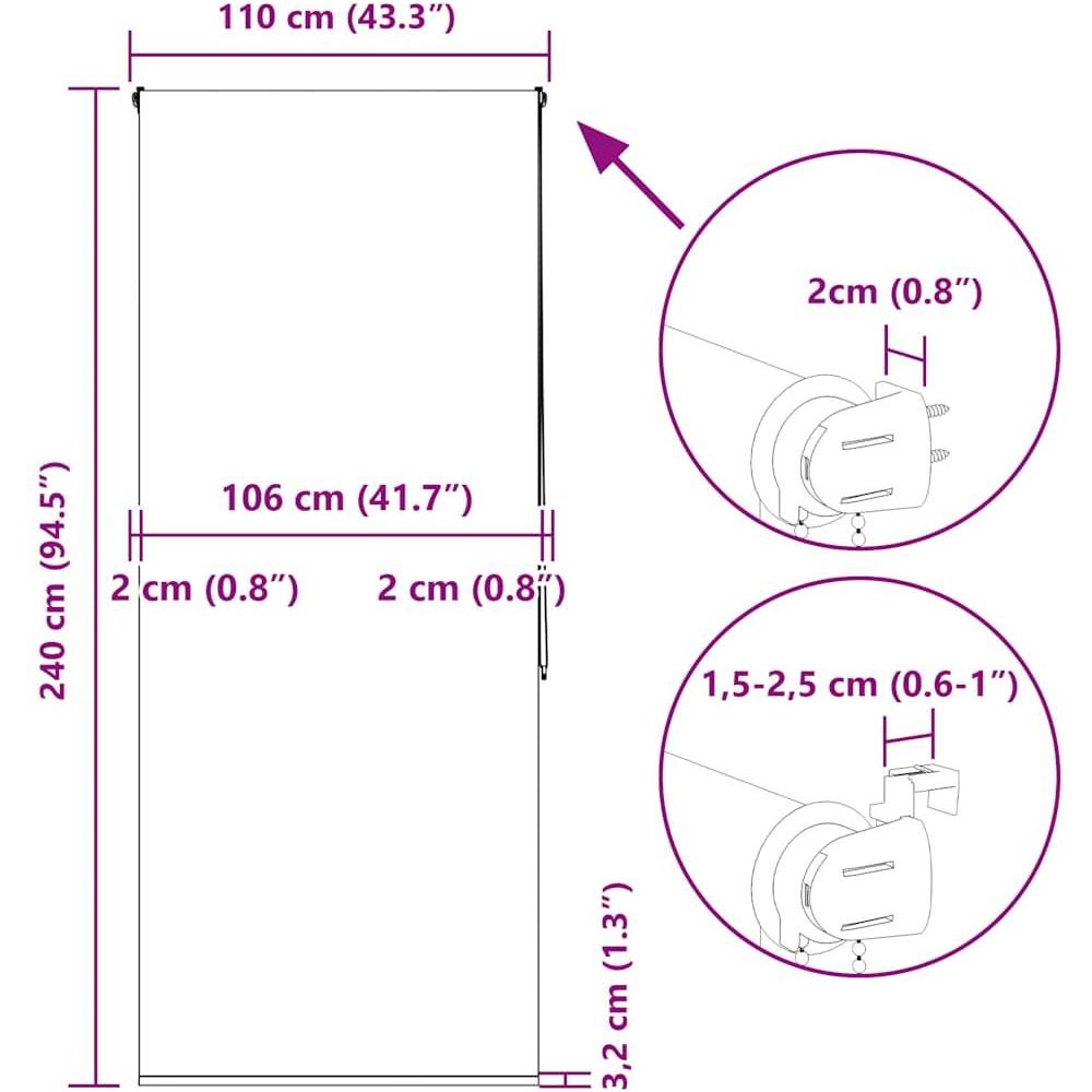 Tenda a Rullo Doccia 110x240 cm Larghezza Tessuto 106 cm - Foto 10