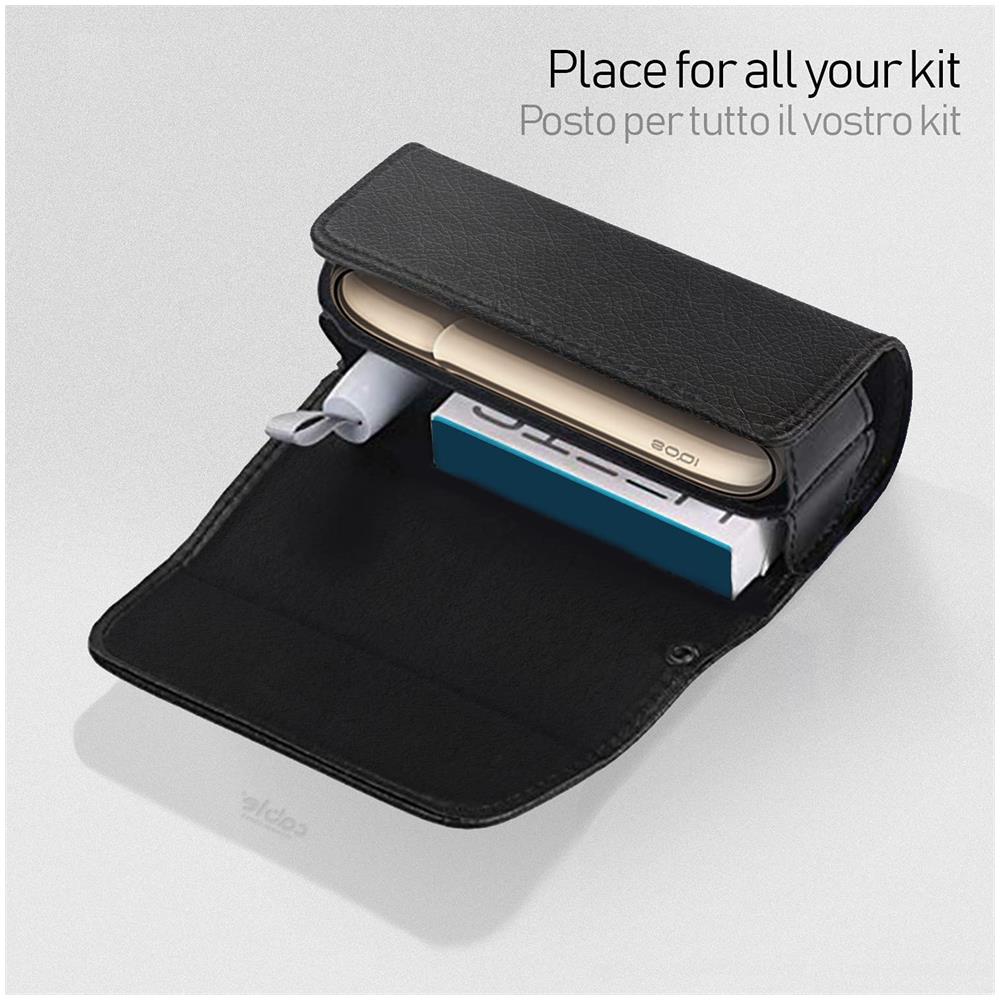 Custodia In Eco-pelle Di Alta Qualità Per Iqos 3 / 3 Duo, Astuccio In Tela E Pelle Pu, organizer Iqos, Cover / borsello Sigaretta Elettronica, accessori (nero) - Foto 2