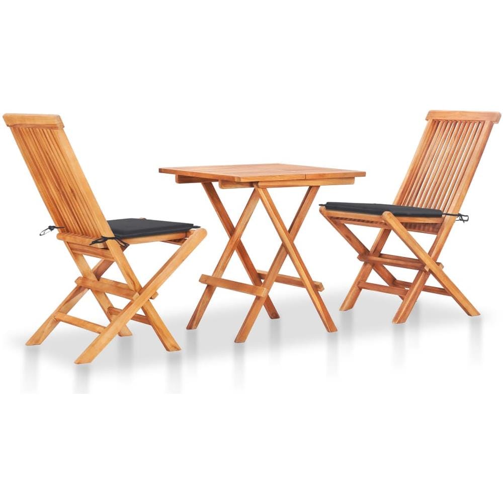 Set da Bistrot 3 pz con Cuscini Antracite in Massello di Teak - Foto 1