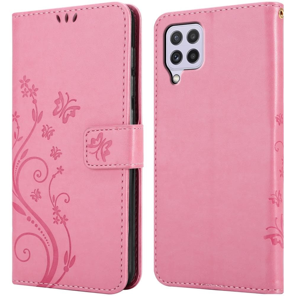 Custodia Compatibile Con Samsung Galaxy A22 4g / M22 / M32 4g In Rosa Fiore - Coperchio Protettivo In Design Floreale Con Chiusura Magnetica, Funzione Stand E Slot Per Carte - Foto 8