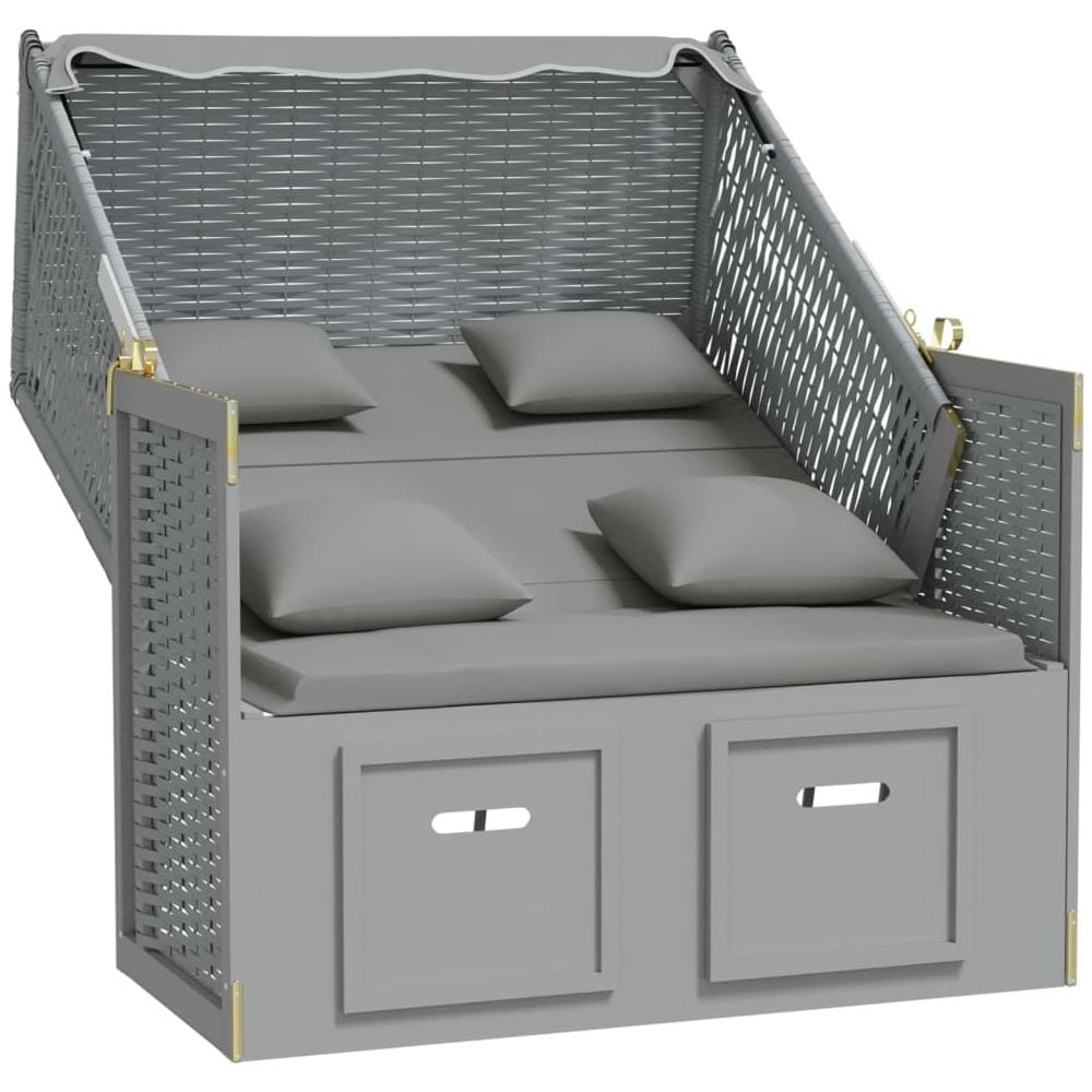 Strandkorb Con Cuscini In Polyrattan E Legno Massello Grigio - Foto 3