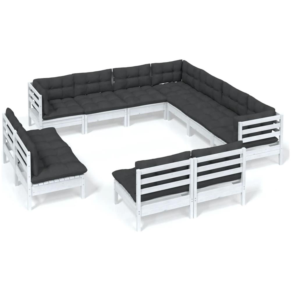 Set Divani Da Giardino 11 Pz Con Cuscini Bianchi Legno Di Pino - Foto 2