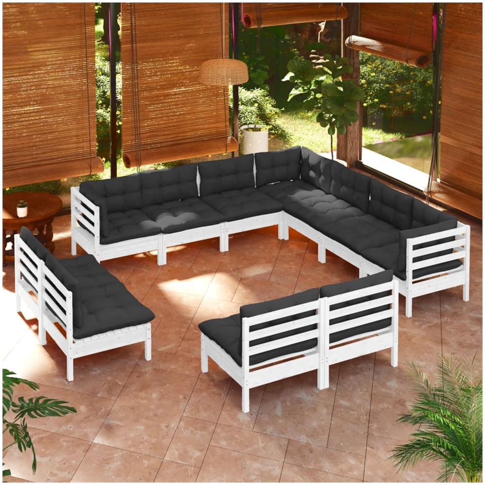 Set Divani Da Giardino 11 Pz Con Cuscini Bianchi Legno Di Pino - Foto 1