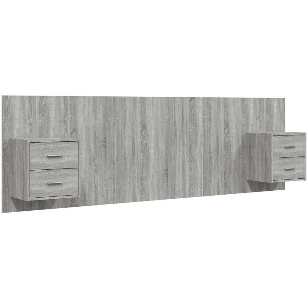 Testiera Letto Con Comodini In Legno Multistrato Grigio Sonoma - Foto 2