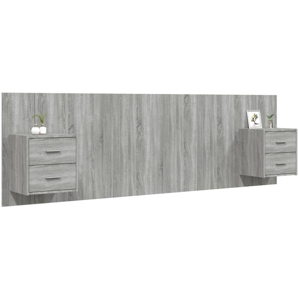 Testiera Letto Con Comodini In Legno Multistrato Grigio Sonoma - Foto 3