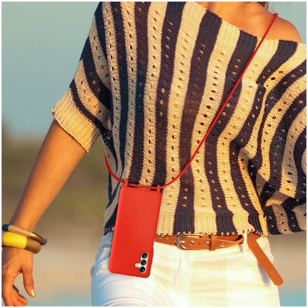 Cover Cordino Per Samsung Galaxy A14 5g E 4g Collana / Tracolla 80 Cm Rossa - Foto 5