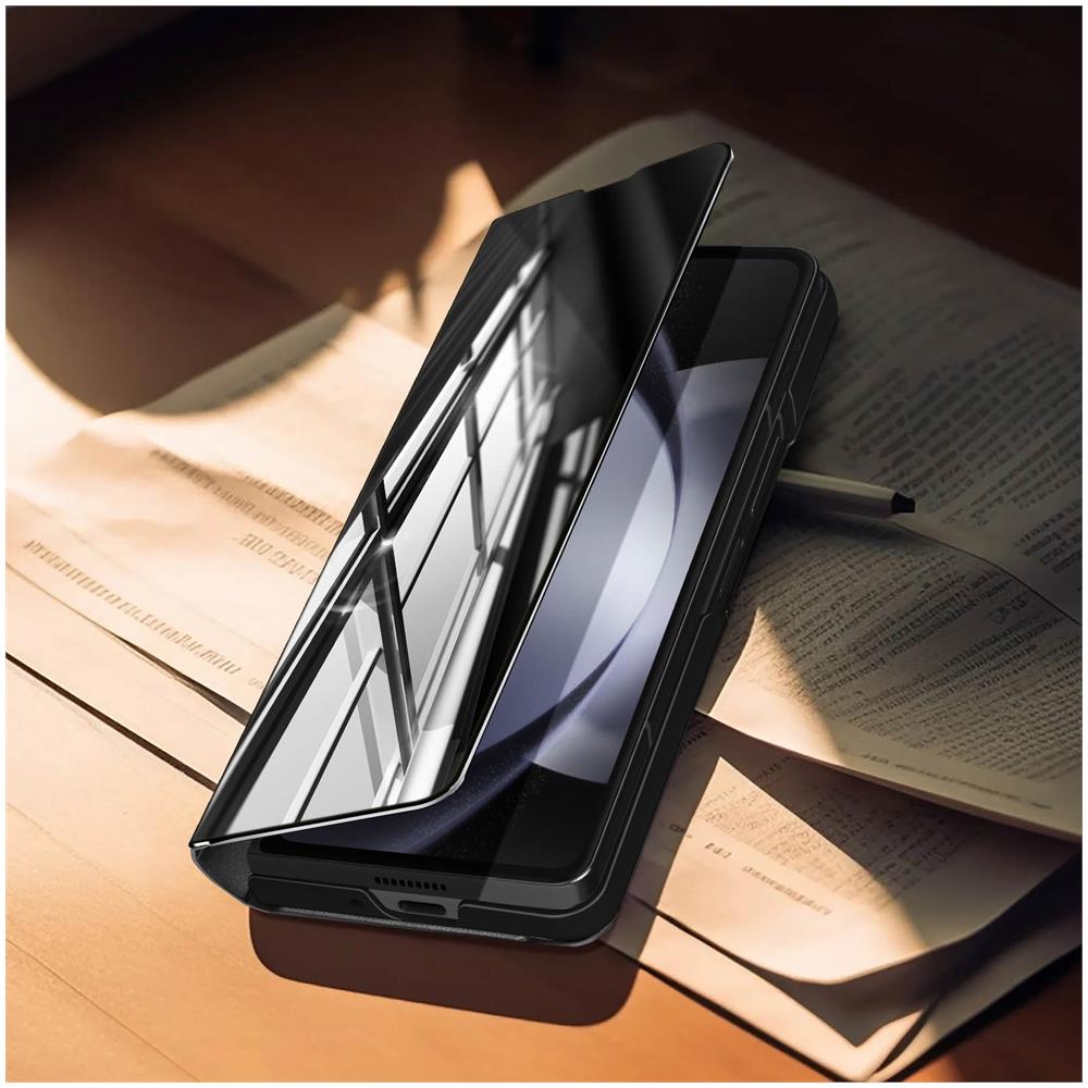 Custodia Clear View Per Samsung Z Fold5 Copertina Effetto Specchio Supporto Nera - Foto 5