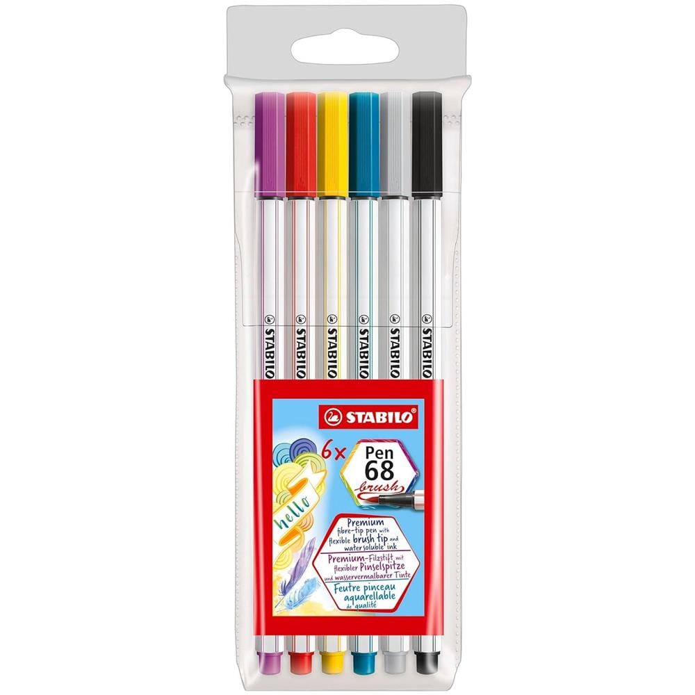 Pen 68 brush - Pennarello Premium con punta a pennello - Astuccio da 6 - con 6 colori assortiti - Foto 1