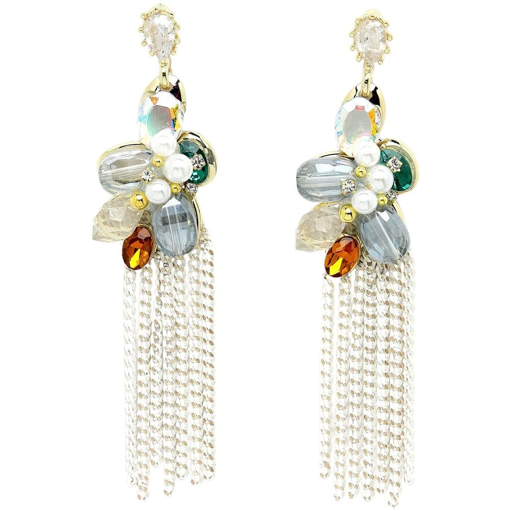 Orecchini Pendenti a Catena Lunga con Cristalli Multicolori - Foto 1