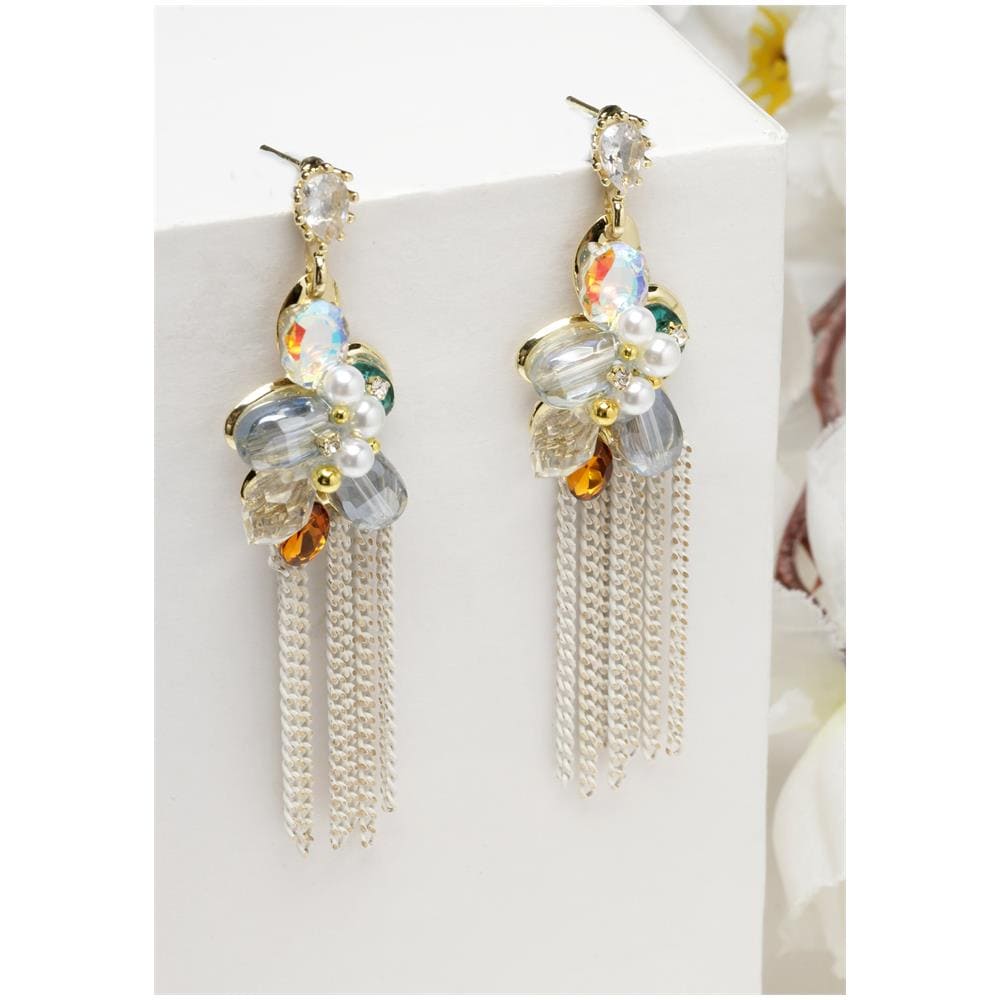 Orecchini Pendenti a Catena Lunga con Cristalli Multicolori - Foto 2