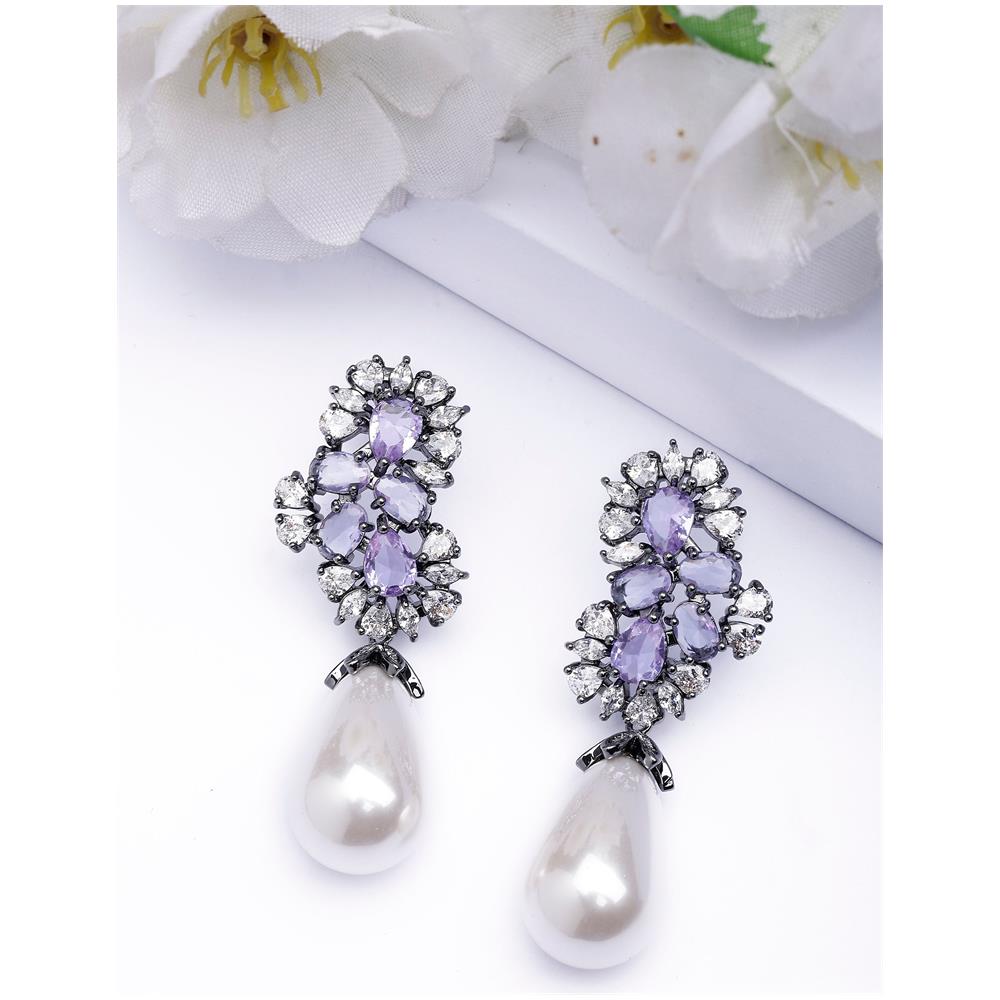 Orecchino a Goccia Perla Viola Elegante - Foto 1