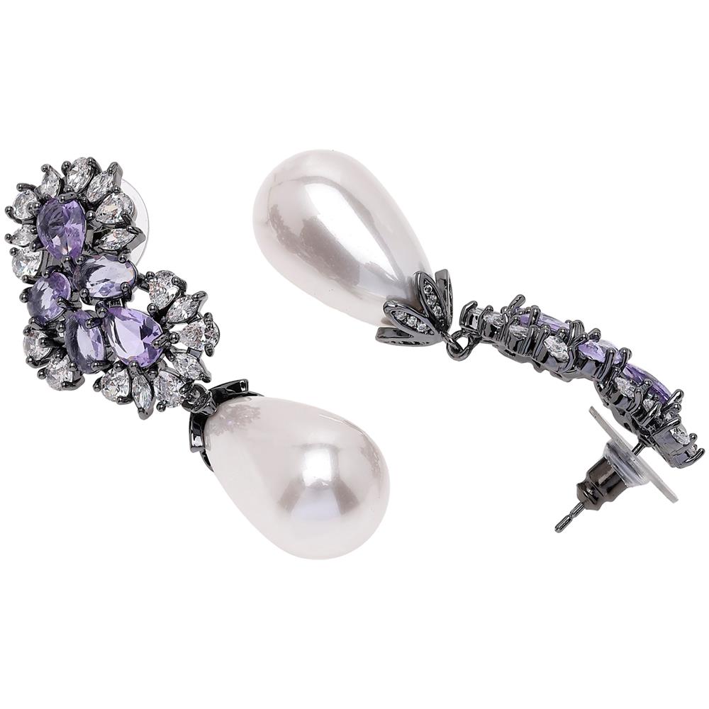 Orecchino a Goccia Perla Viola Elegante - Foto 2