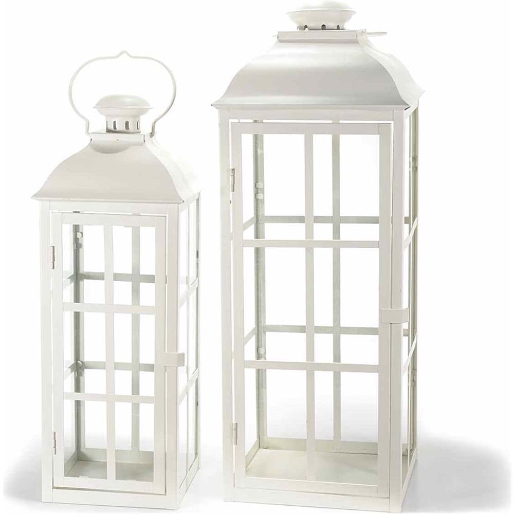 Lanterne Porta Candela In Metallo Color Bianco Quadrate - Foto 1