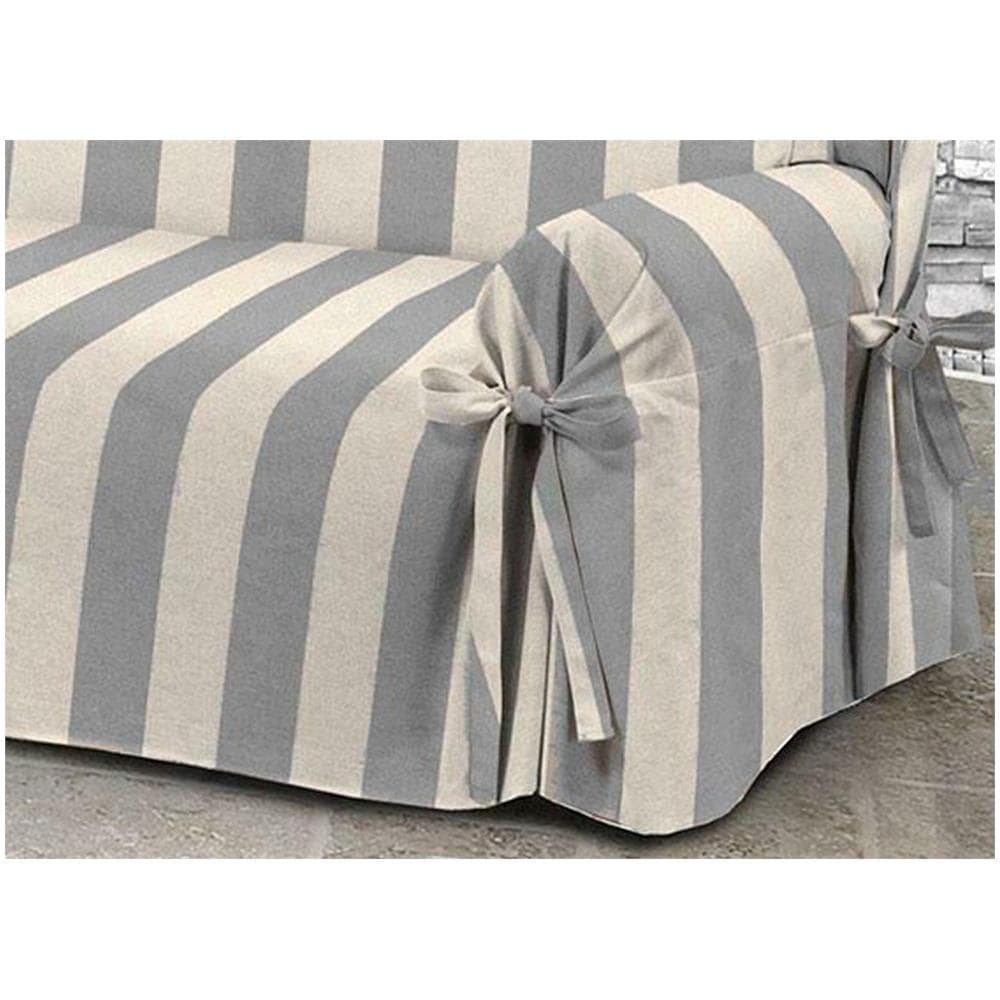 Copridivano Fodera Telo Protezione Divano Con Laccetti Fiocco Riga Larga Grigio 2 Posti Grigio - Foto 2