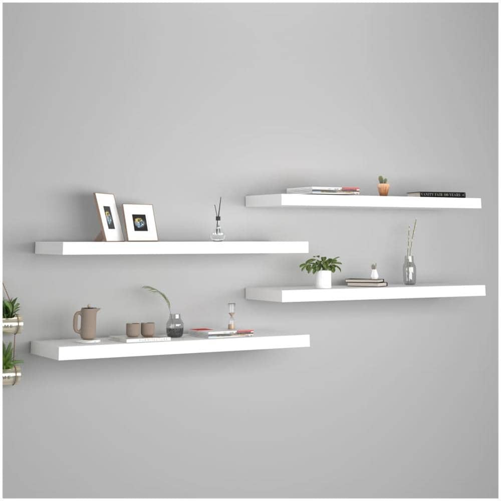 Scaffali A Parete 4 Pz Bianchi 90x23,5x3,8 Cm In Mdf - Foto 1