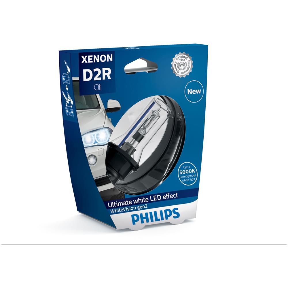 WhiteVision Lampadina per fari allo Xenon, D2R, Xeno, Abbagliante, Basso raggio, Scatola, Bianco, Notte - Foto 1