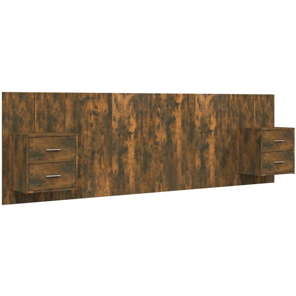 Testiera Letto Con Comodini In Legno Multistrato Rovere Fumo - Foto 2