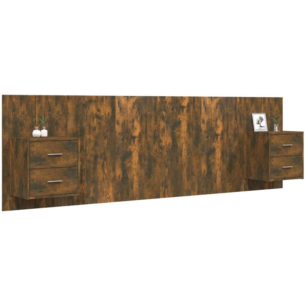 Testiera Letto Con Comodini In Legno Multistrato Rovere Fumo - Foto 3