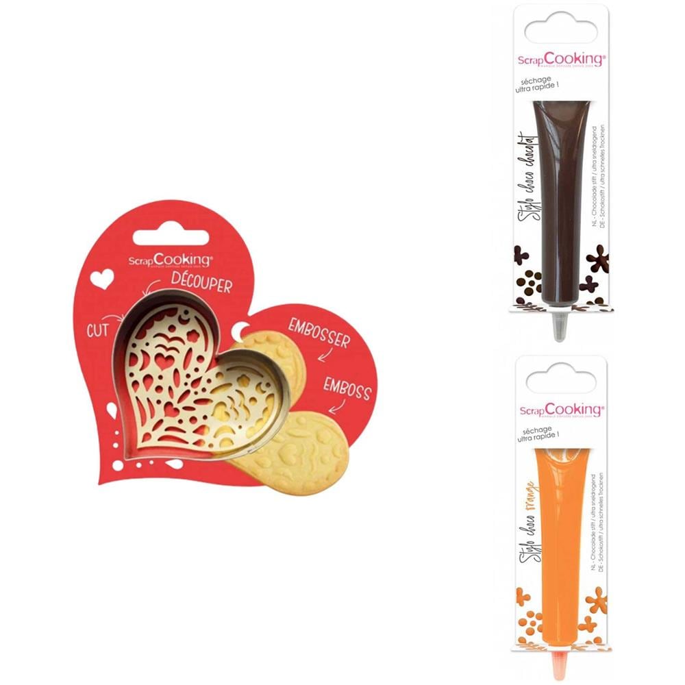 Kit Tagliabiscotti Cuore + 2 Penne Al Cioccolato Marrone E Arancione - Foto 1