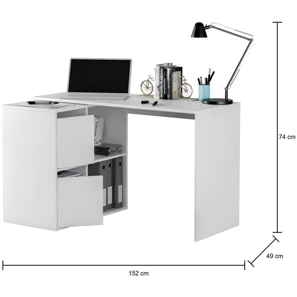 Scrivania Milwaukee, Scrittoio Multifunzione Modulare Con Scaffale, Tavolo Da Studio O Ufficio Multiposizione Con Montaggio Ad Angolo, 152x49h74 Cm, Bianco - Foto 3