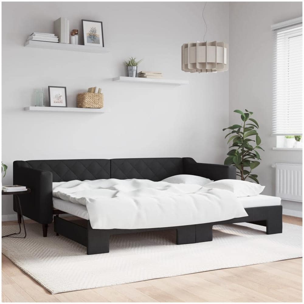Divano Letto Con Letto Estraibile Nero 90x200 Cm In Tessuto - Foto 1