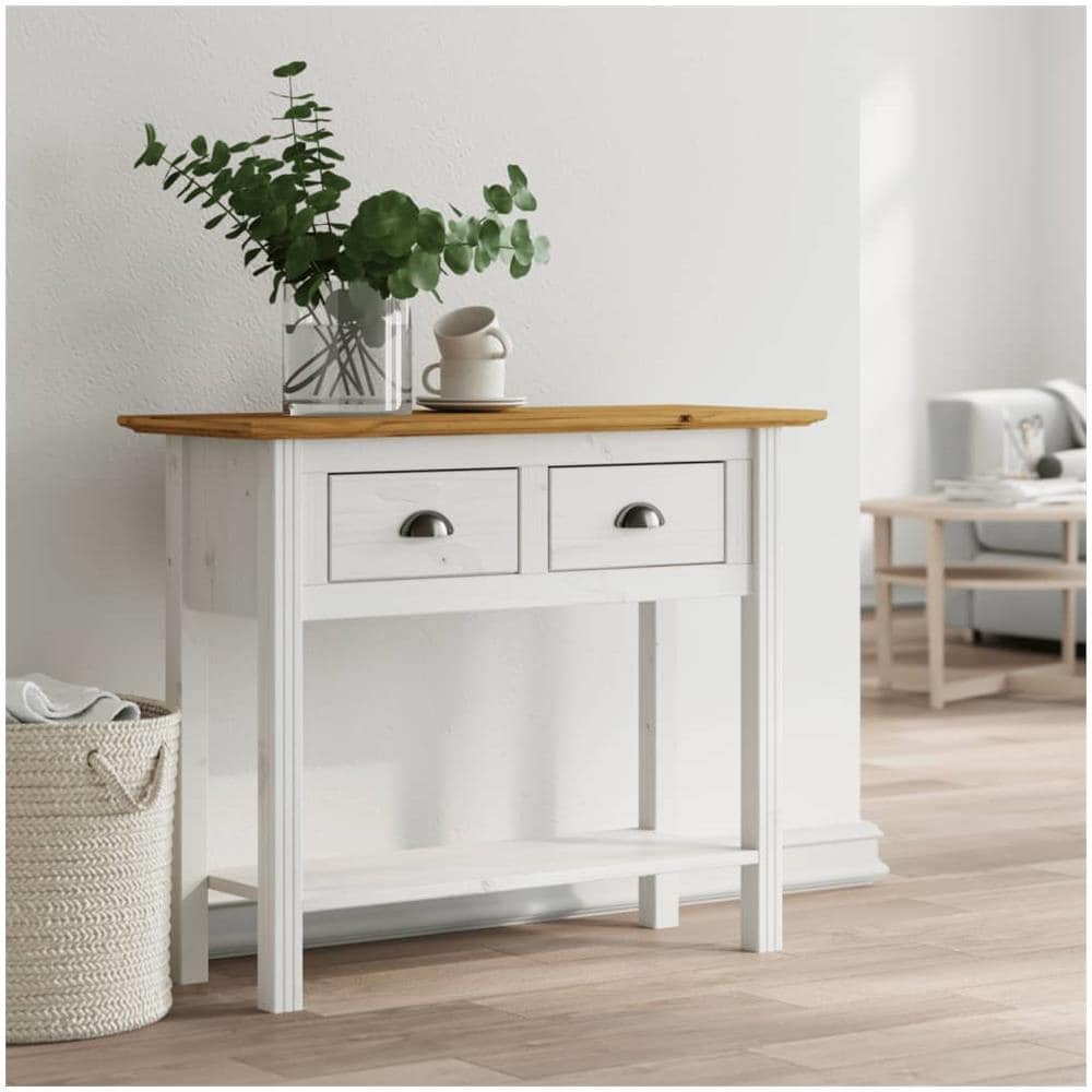 Tavolo Consolle Bodo 90x34,5x73 Cm Legno Massello Pino Marrone - Foto 1