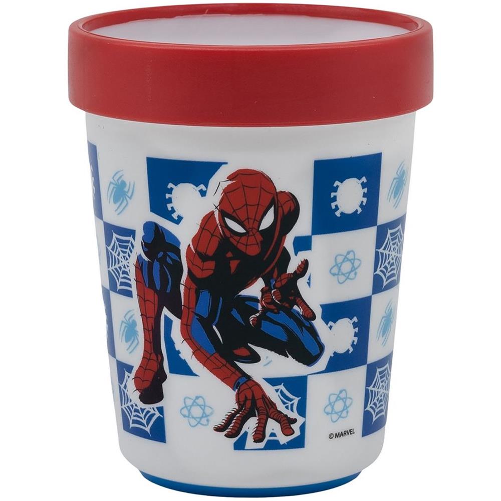 Bicchiere Rosso Per Bambini In Plastica Spiderman Uomo Ragno 260 Ml Con Base Antiscivolo - Foto 3