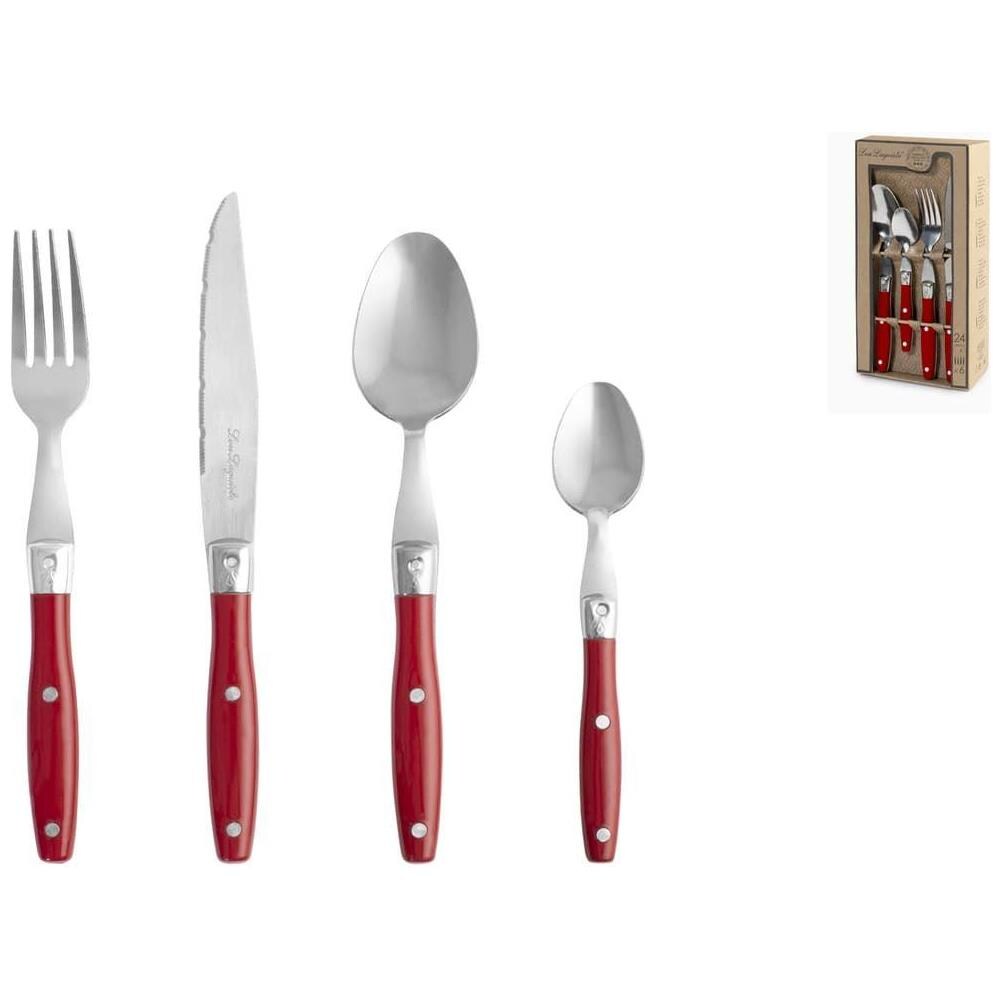 Servizio 24 posate Comptoir in acciaio inox manico in plastica colore rosso - Foto 1