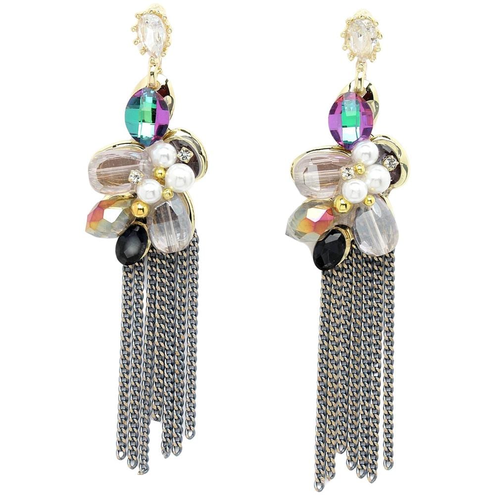 Orecchini Pendenti a Catena Lunga con Cristalli Multicolori - Foto 1