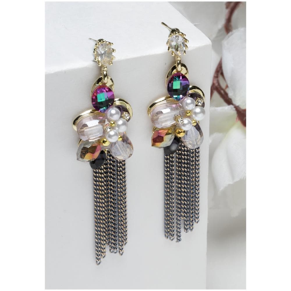 Orecchini Pendenti a Catena Lunga con Cristalli Multicolori - Foto 2