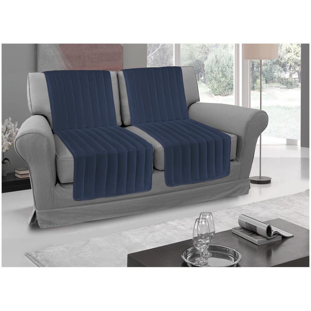Copridivano A Fasce Trapuntate Proteggi Seduta Modello Stripe Colore Blu 3 Coppie Blu - Foto 1