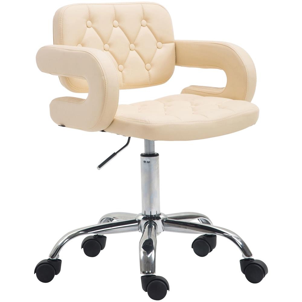 Sgabello Lavoro Dublin con Schienale in Similpelle Design Chesterfield - Sgabello Ufficio con Rotelle E Braccioli Regolabile in Altezza Crema - Foto 1
