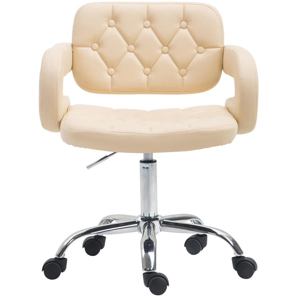 Sgabello Lavoro Dublin con Schienale in Similpelle Design Chesterfield - Sgabello Ufficio con Rotelle E Braccioli Regolabile in Altezza Crema - Foto 2