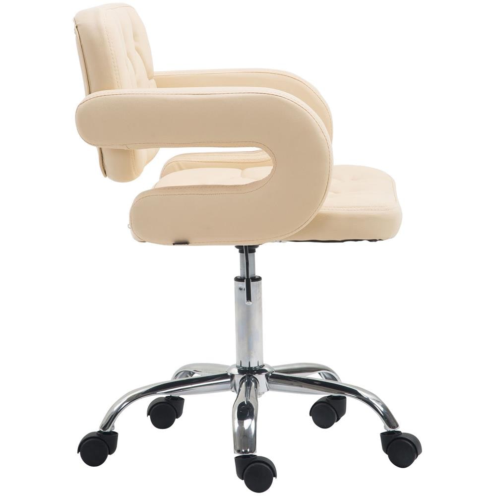 Sgabello Lavoro Dublin con Schienale in Similpelle Design Chesterfield - Sgabello Ufficio con Rotelle E Braccioli Regolabile in Altezza Crema - Foto 3