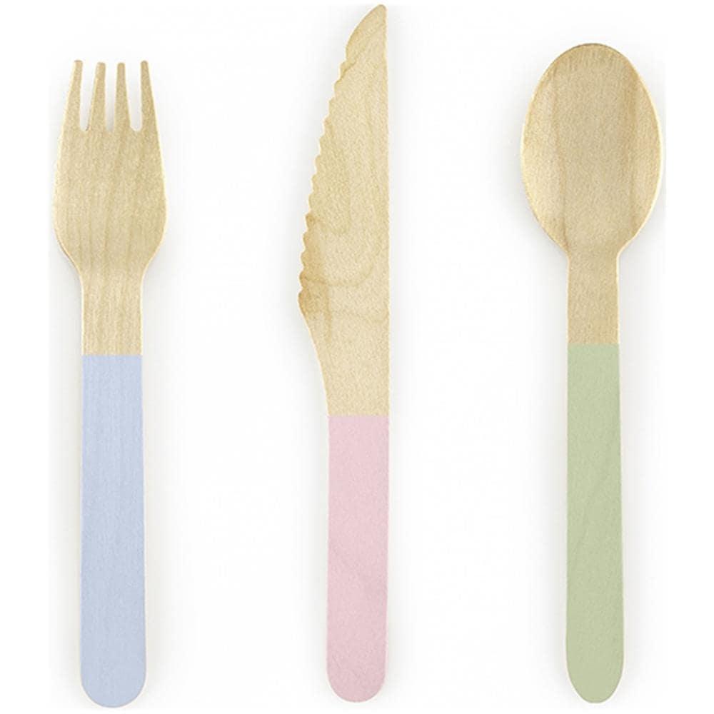 Partydeco - 18 Posate Di Legno Con Manico Color Pastello - Foto 1
