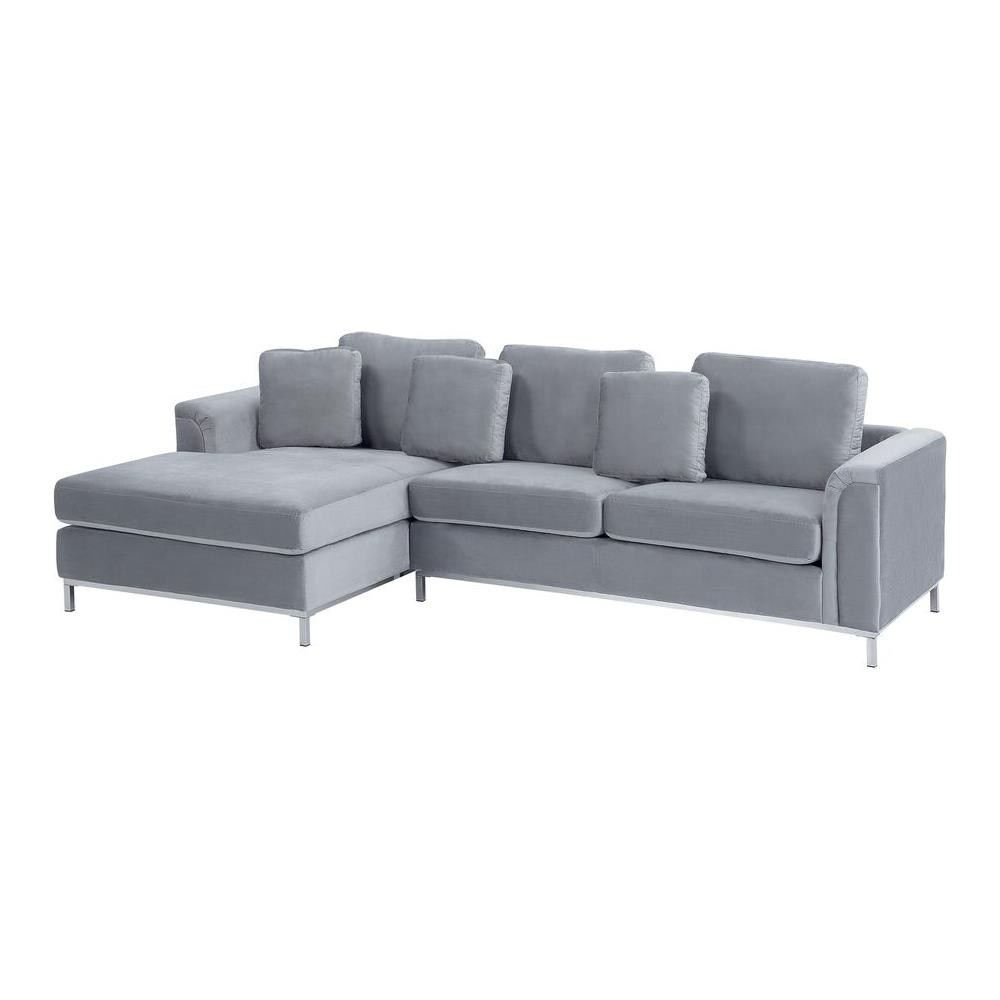 Divano Angolare In Velluto Grigio Chiaro Destro Oslo - Foto 2