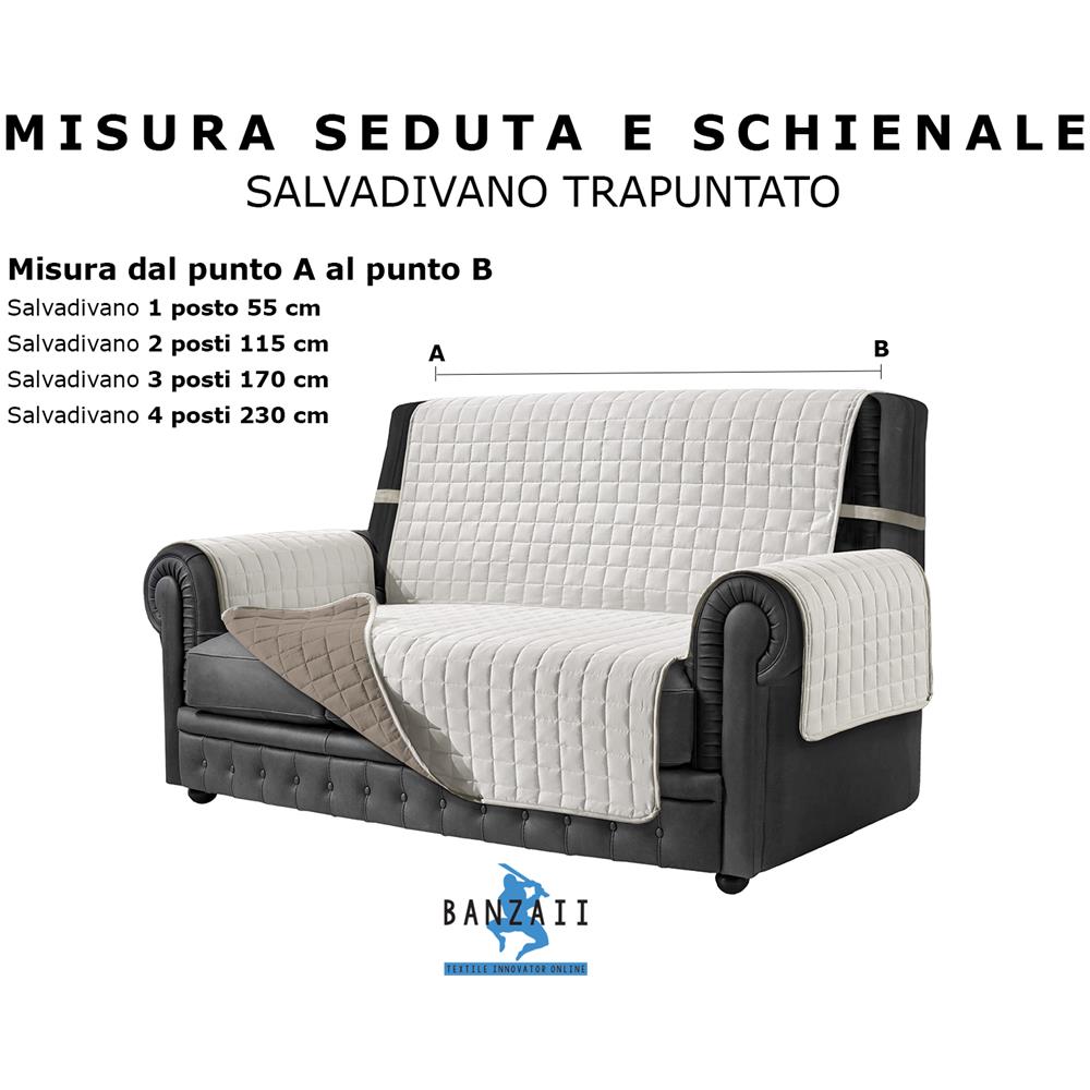 Copridivano Antimacchia - Salvadivano Trapuntato Double Face - 4 Posti Per Seduta Da 230 A 255 Cm - Panna / sabbia - Foto 2