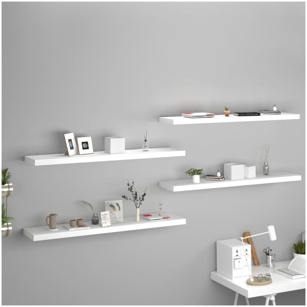 Scaffali A Parete 4 Pz Bianchi 120x23,5x3,8 Cm In Mdf - Foto 1