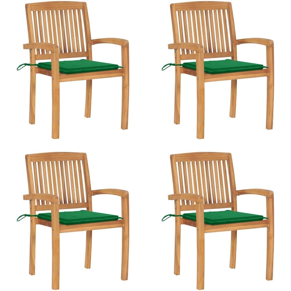 Sedie da Giardino Impilabili 4 pz con Cuscini Massello di Teak - Foto 1