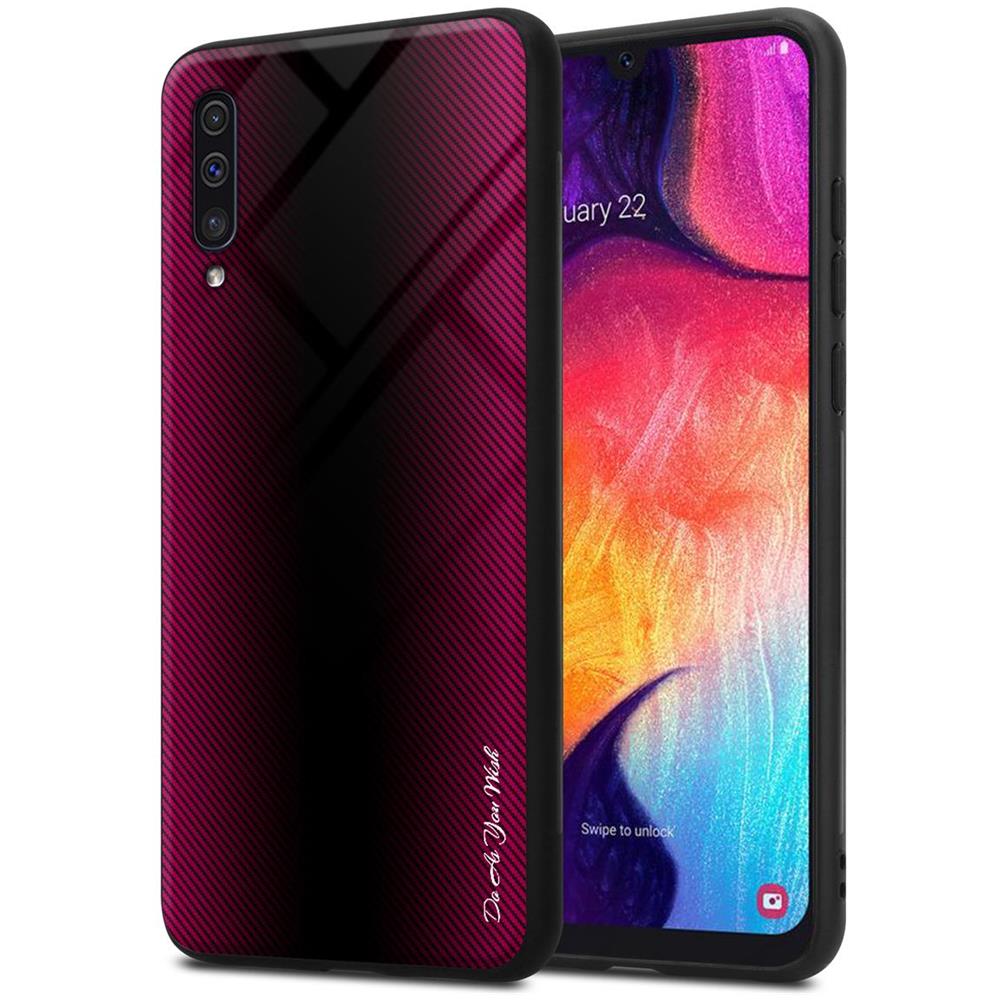 Custodia Compatibile Con Samsung Galaxy A50 / A50s / A30s - Ottica A Strisce In Cremisi Rosa - Coperchio Protettivo In Vetro Temperato E Silicone Tpu - Foto 1